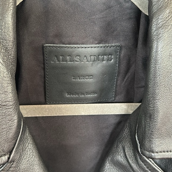 All Saints Milo Asymmetric Zip Leather Biker Jacket size Large. - Picture 10 of 13